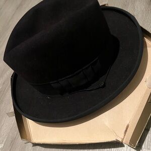 1930s Stetson famous ten, Carter detachable leather sweatband, Black,Size6-7/8-7